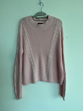 Saks Fifth Avenue Women’s Drop Shoulder Soft Knit Pink Cable-Panel Sweater